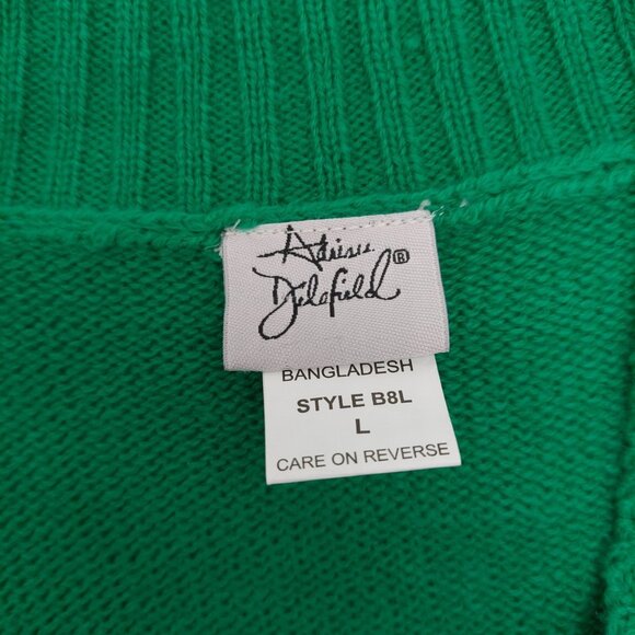 Adrian Delafield Sweater Size Large Beaded Knit Green Faux Tank Pearl Buttons - Picture 3 of 9